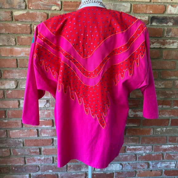80’s bold Pink cotton sequined retro Open Jacket - Picture 3 of 7